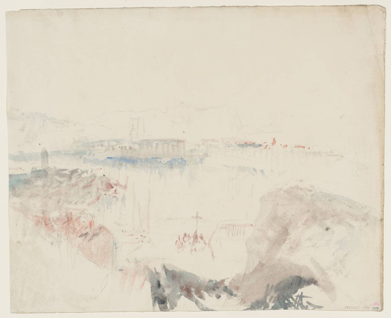 Town, with Rocks beside ?Lake