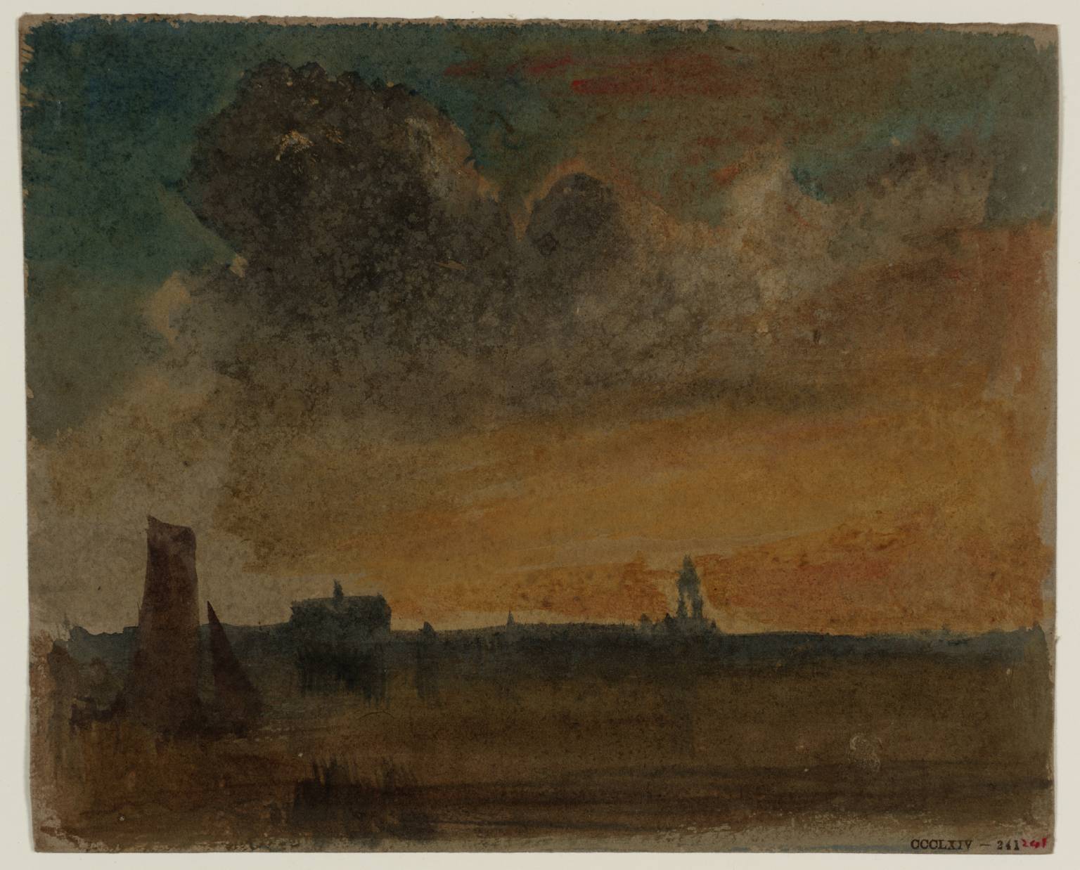 River, with Distant Buildings: Evening