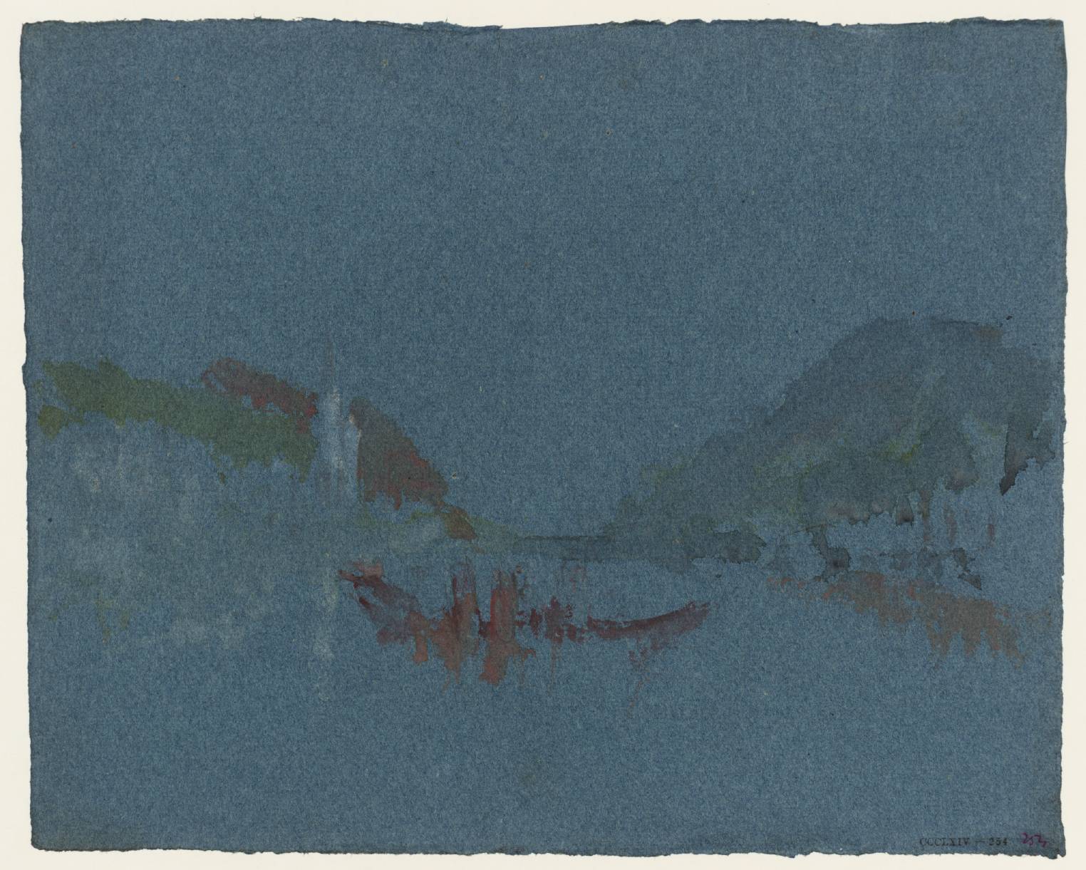 River, with Boat, Church Tower Beyond
