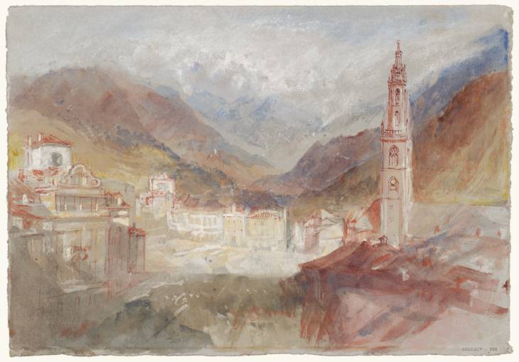Joseph Mallord William Turner, ‘A Roof-Top View of Bolzano (Bozen), with the Spire of the Cathedral, and the Colle (Kohlern) Mountain to the South-East’ 1840