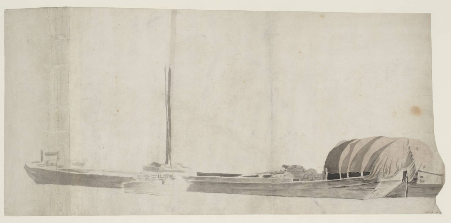 A Barge Seen from aft of the Port Beam, with a Pram Alongside