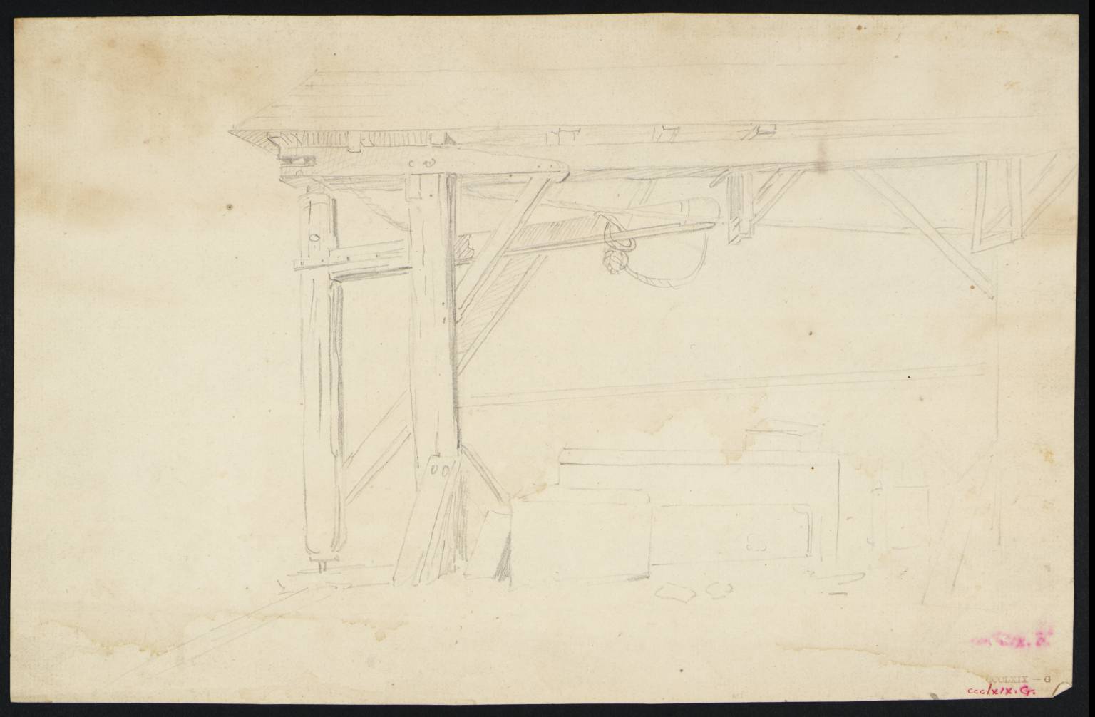 Study of a Wooden Crane on a Wharf