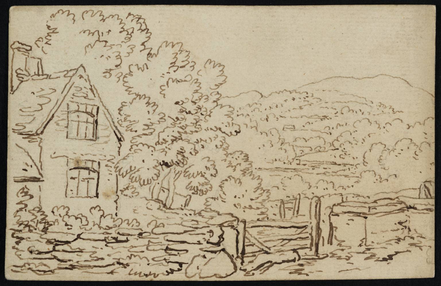 A House and Trees, with Distant Valley and Mountain