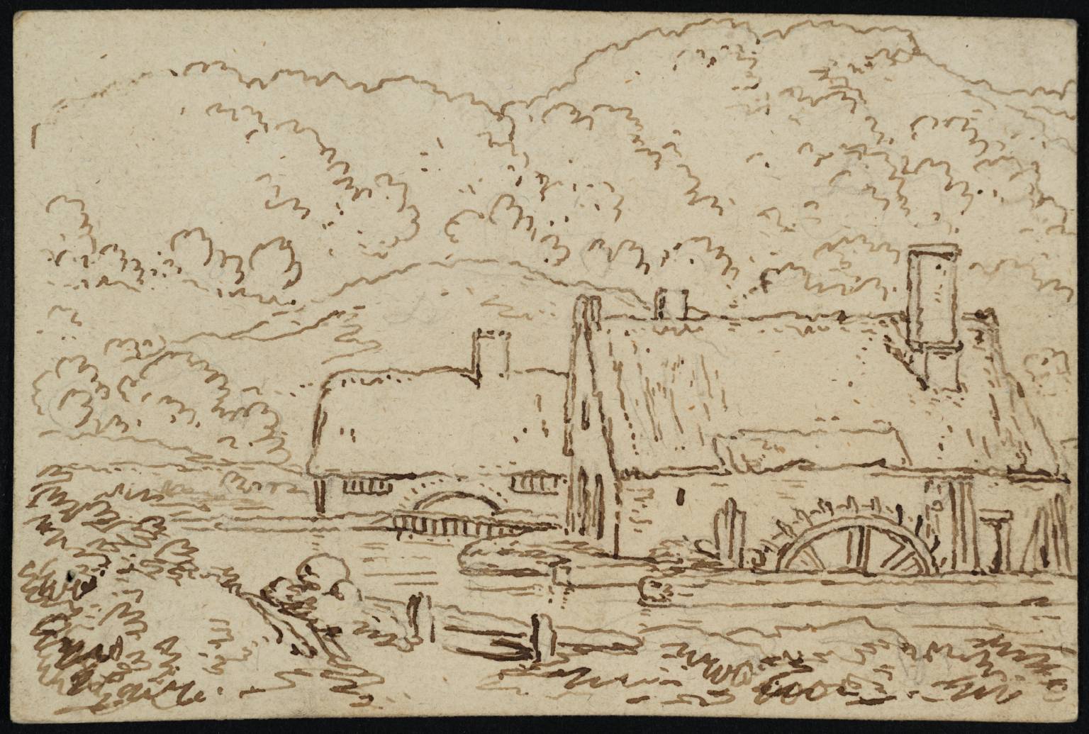 A Water Mill and Other Buildings beside a Canal (?the Llangollen Canal)