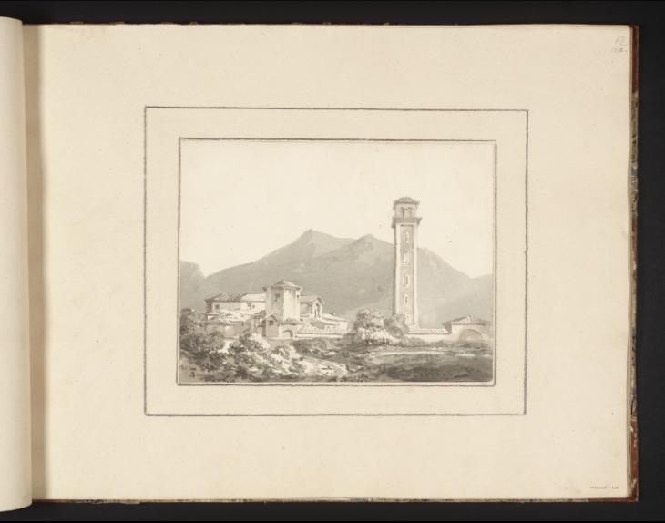 Joseph Mallord William Turner, Thomas Girtin, ‘A Church and Campanile at Chiavenna, with Mountain Beyond’ c.1794-8