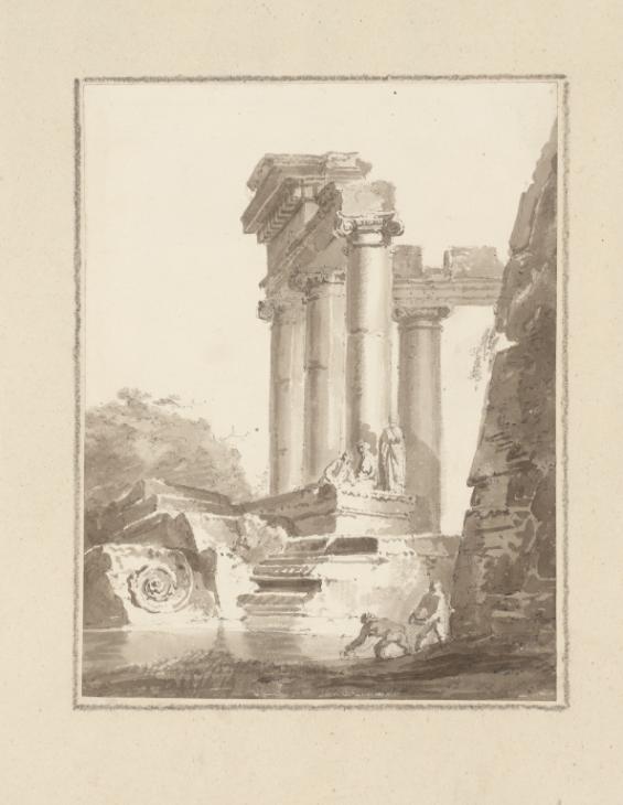 Joseph Mallord William Turner, Thomas Girtin, ‘A Capriccio with Classical Ruins and Figures’ c.1794-8