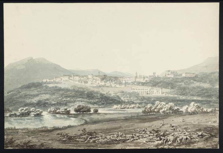 Joseph Mallord William Turner, Thomas Girtin, ‘An Italian Town on a Hill above a River’ c.1796
