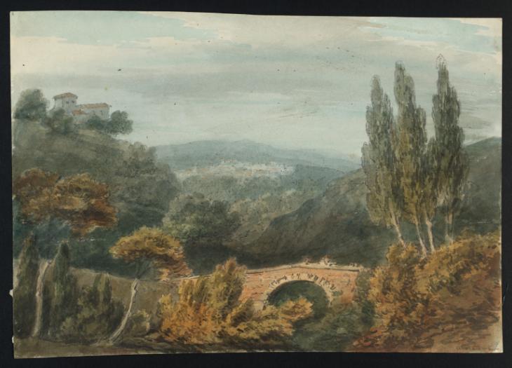 Joseph Mallord William Turner, Thomas Girtin, ‘Italian Scene: A Bridge among Hills, with a Distant Town’ c.1796