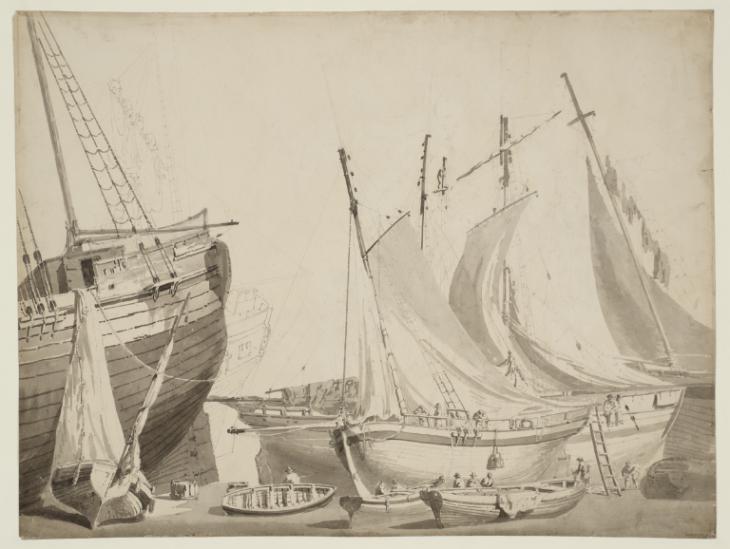 Joseph Mallord William Turner, Thomas Girtin, ‘Dover Harbour: Fishing Vessels Drying their Sails’ 1795-6