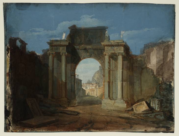 Joseph Mallord William Turner, ‘A Capriccio with the Dome of St Peter's, Rome, Seen through a Ruined Triumphal Arch’ c.1797