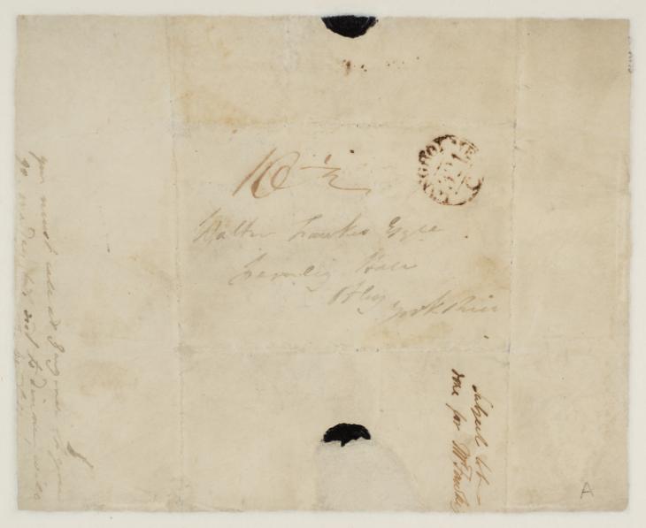 Joseph Mallord William Turner, ‘Inscription ?by Turner: Part of a Letter to 'Walter Fawkes Esqre, Farnley Hall, Otley Yorkshire'’ c.1816