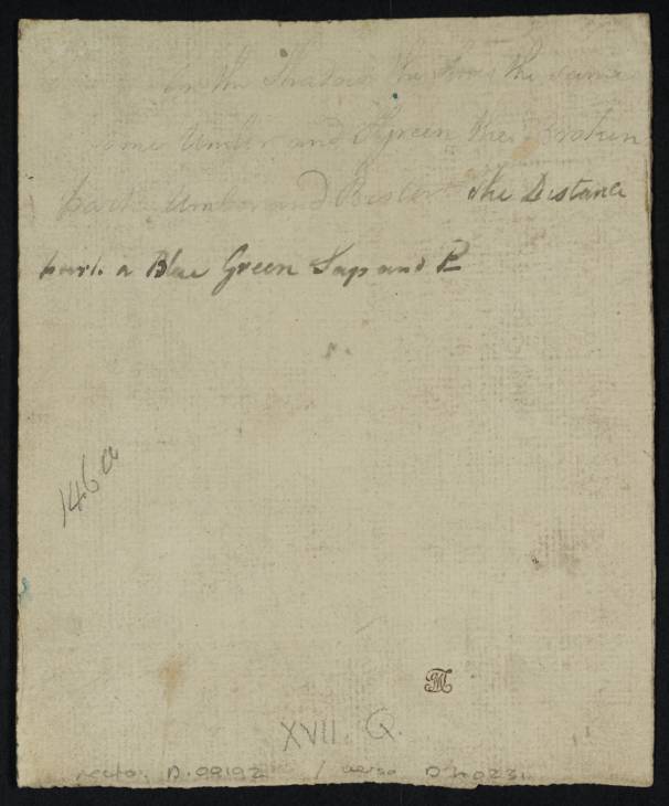 Joseph Mallord William Turner, ‘Inscription by Turner: Colour Notes’ 1792
