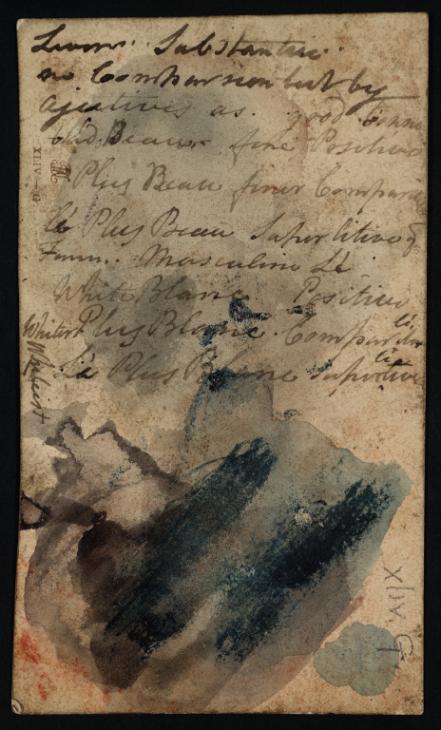Joseph Mallord William Turner, ‘Inscription by Turner: Notes on French Vocabulary; Colour Trials’ ?1798-1802