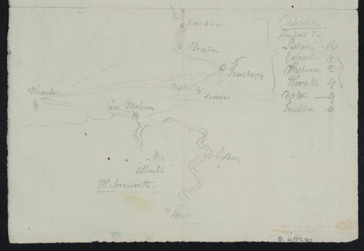Joseph Mallord William Turner, ‘Sketch Map of Roads and Towns near Malvern’ ?1793