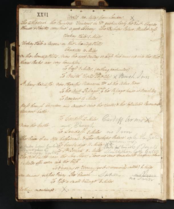 Joseph Mallord William Turner, ‘Inscriptions by Turner and Another Hand: A Welsh Itinerary and Notes’ 1795 (Inside front cover of sketchbook)
