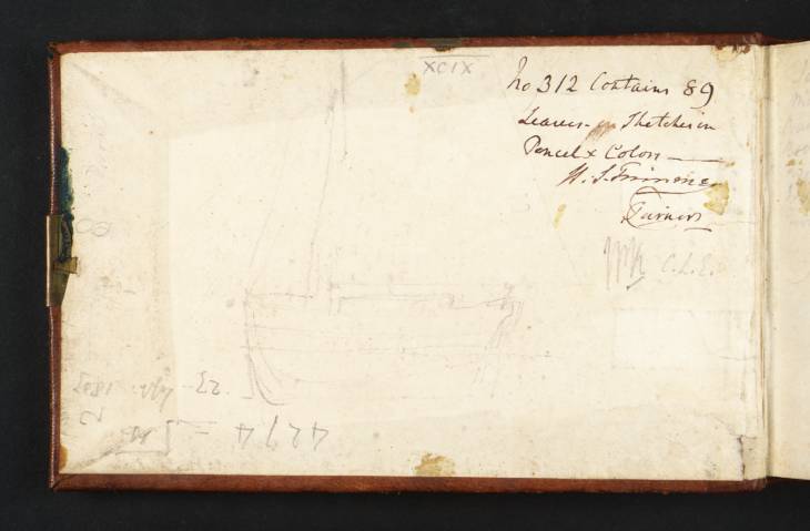 Joseph Mallord William Turner, ‘Diagrams and Measurements of a Boat (Inscriptions by Turner)’ 1806-8 (Inside back cover of sketchbook)
