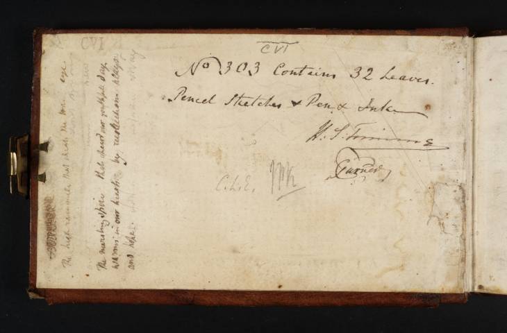 Joseph Mallord William Turner, ‘Inscriptions by Turner and Others’ 1808 (Inside front cover of sketchbook)