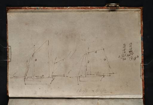 Joseph Mallord William Turner, ‘Two Sailing Boats: A Gaff-Rigged Ketch to the Left and a Spritsail Cutter to the Right’ c.1805-6