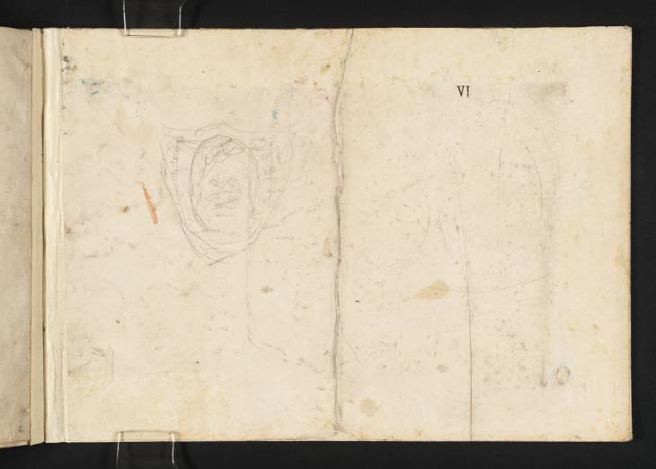 Joseph Mallord William Turner, ‘A Shield with Landscape Design in an Oval; Two Ovals’ 1791 (Inside back cover of sketchbook)