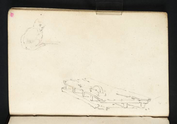 Joseph Mallord William Turner, ‘Studies of a Seated Cat, and a Wooden Platform with a Grinding Wheel Set in It’ c.1794