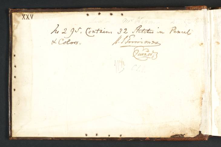 Joseph Mallord William Turner, ‘Inscription by Turner: A Note’ c.1795 (Inside front cover of sketchbook)