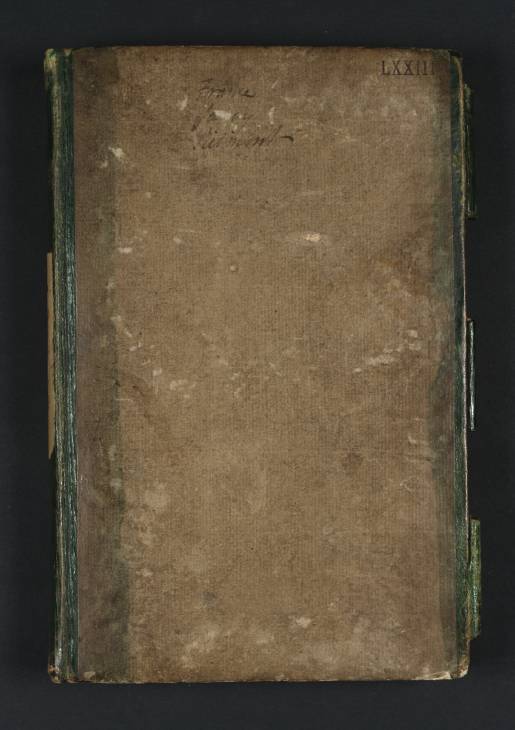 Joseph Mallord William Turner, ‘Inscription by Turner: Title of Sketchbook’ c.1802 (Front cover of sketchbook)