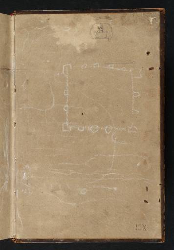Joseph Mallord William Turner, ‘Ground Plan of Herstmonceux Castle and a Coat of Arms Incorporating a Crown’ c.1806-10 (Inside front cover of sketchbook)