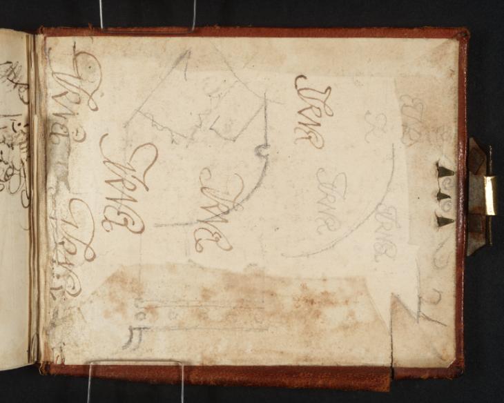 Joseph Mallord William Turner, ‘Inscriptions by Turner: Monogram-Style Signatures; with ?Diagrams’ c.1813 (Inside back cover of sketchbook)