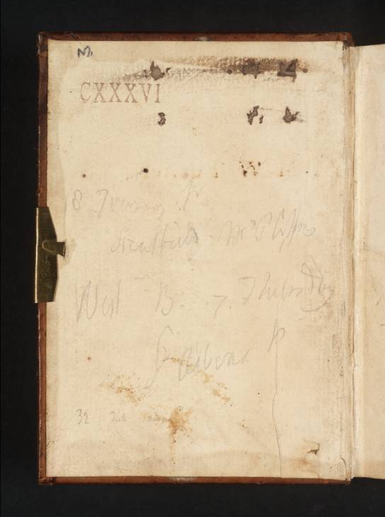 Joseph Mallord William Turner, ‘Inscription by Turner: Names and Addresses’ 1814 (Inside front cover of sketchbook)