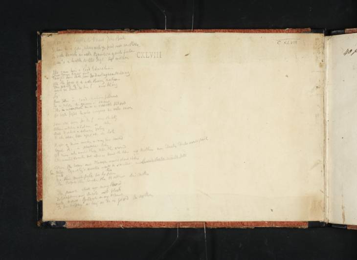Joseph Mallord William Turner, ‘Inscription by Turner: Transcript of a Song, 'Here's a Health to Honest John Bull'’ 1816 (Inside front cover of sketchbook)