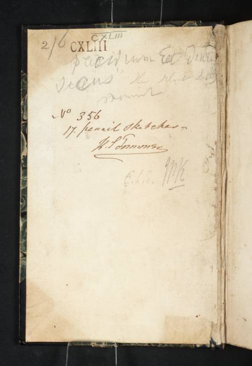 Joseph Mallord William Turner, ‘Inscription by Turner: A Latin Phrase’ c.1815-16 (Inside front cover of sketchbook)