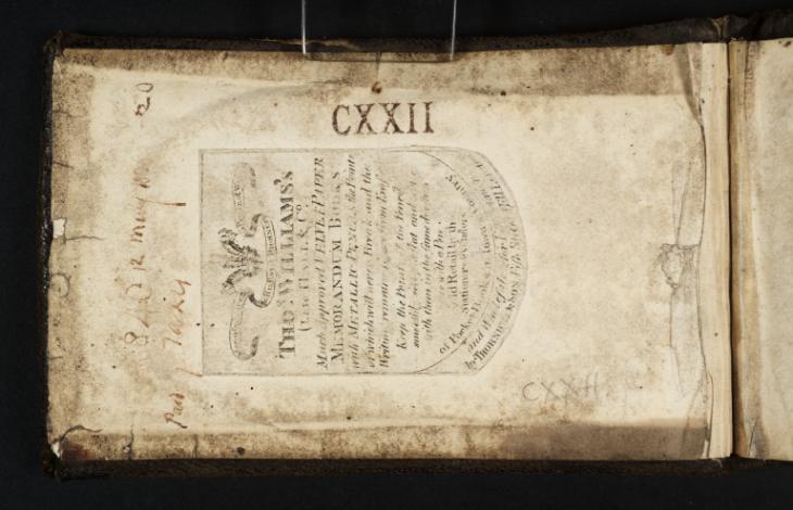 Joseph Mallord William Turner, ‘Inscription by Turner: A Financial Note’ 1808 (Inside front cover of sketchbook)