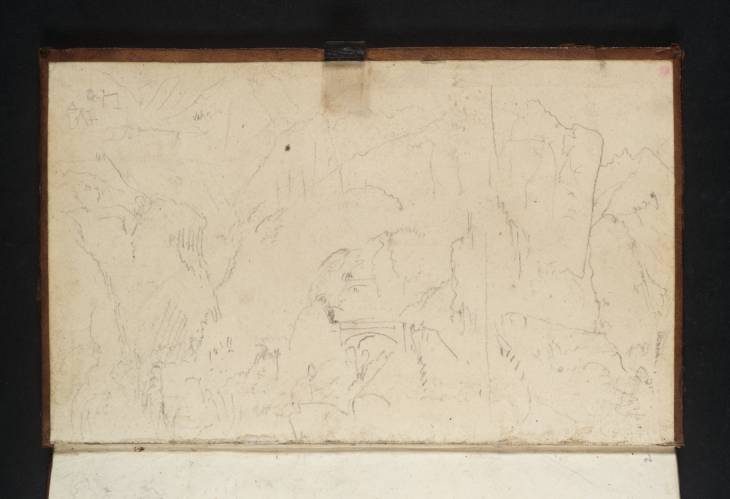 Joseph Mallord William Turner, ‘Sketches on the Simplon Road, including the Entrance to the Gallery of Gondo’ 1819 (Inside back cover of sketchbook)