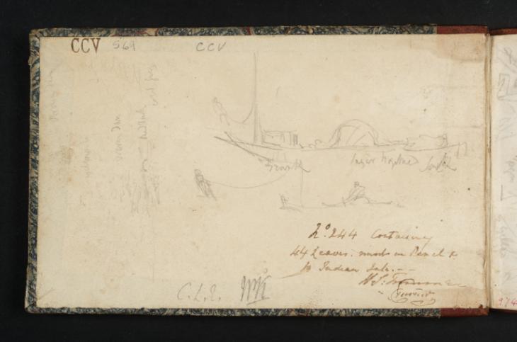 Joseph Mallord William Turner, ‘A Barge; a Sunset or Dawn Sky’ c.1823-4 (Inside front cover of sketchbook)