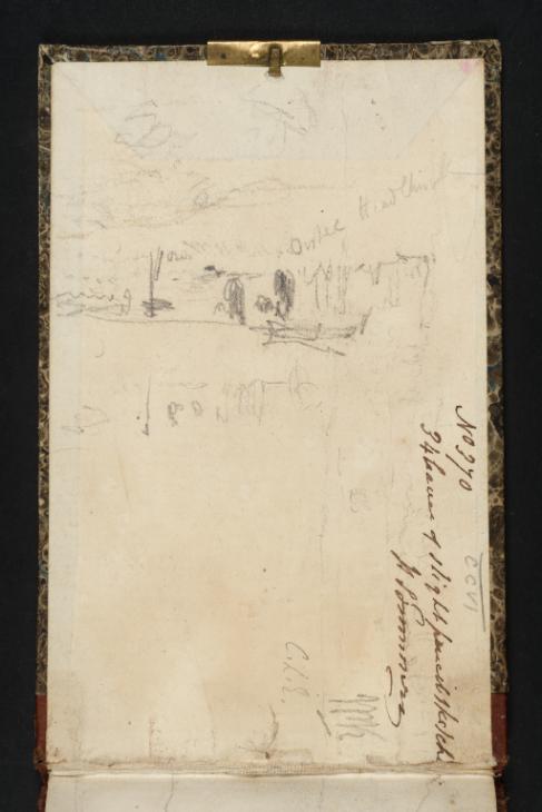 Joseph Mallord William Turner, ‘Distant Hills; the River Thames at Chiswick’ c.1824 (Inside back cover of sketchbook)