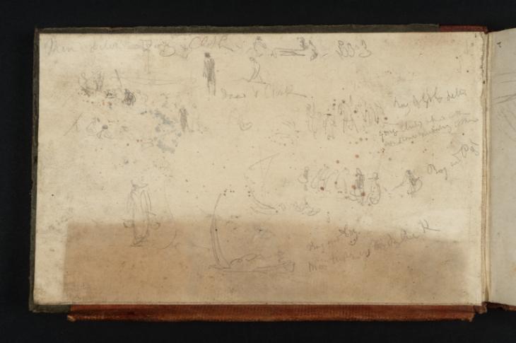 Joseph Mallord William Turner, ‘Studies of Sailing Boats and Groups of Figures’ c.1825 (Inside back cover of sketchbook)