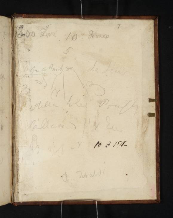 Joseph Mallord William Turner, ‘Inscriptions by Turner; Including ?Notes and Sketches on Paintings’ 1820 (Inside back cover of sketchbook)