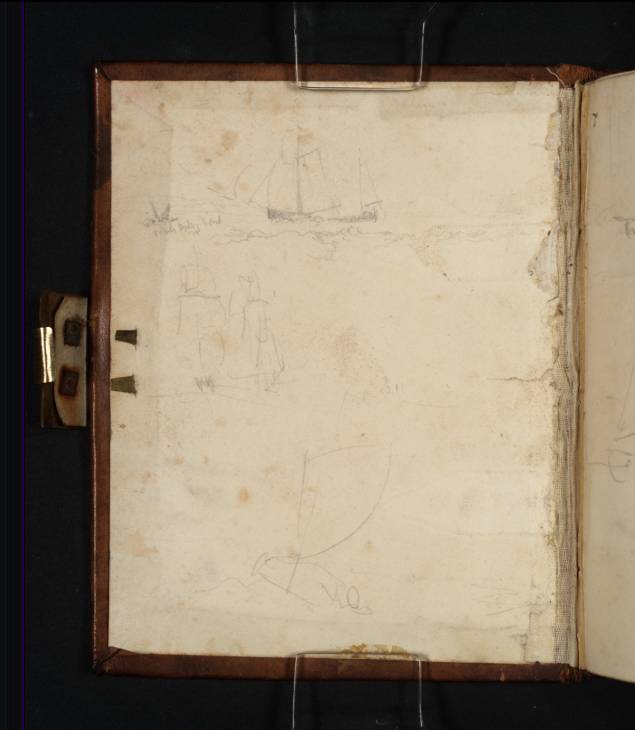 Joseph Mallord William Turner, ‘Sketches of Shipping, at ?Calais or Dover’ 1820 (Inside back cover of sketchbook)
