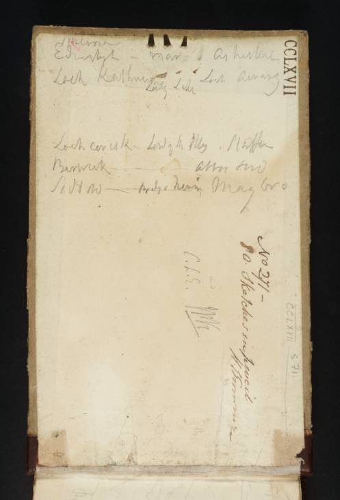 Joseph Mallord William Turner, ‘Notes on Scottish Itinerary’ 1831 (Inside front cover of sketchbook)