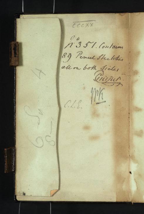 Joseph Mallord William Turner, ‘Inscription by Turner: Financial Notes’ 1840 (Inside front cover of sketchbook)