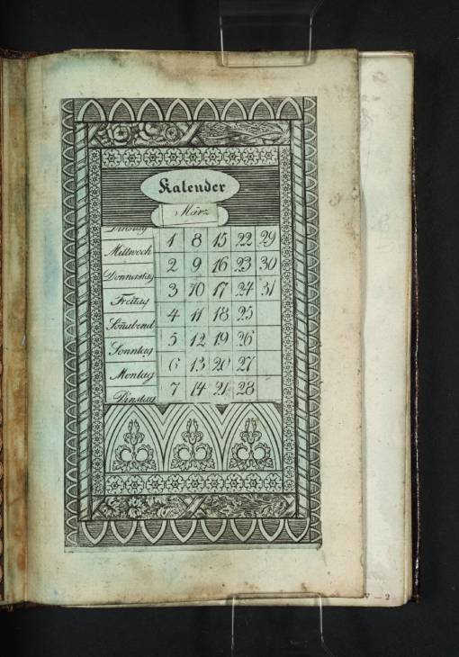 Joseph Mallord William Turner, ‘Printed Perpetual Calendar’ 1835