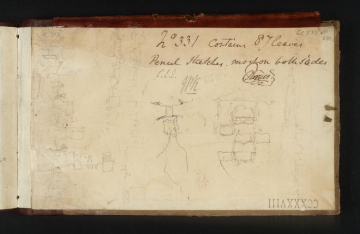 Joseph Mallord William Turner, ‘Ashby-de-la-Zouch from the West; with Other Sketches’ 1830 (Inside back cover of sketchbook)