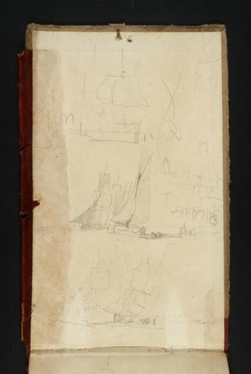 Joseph Mallord William Turner, ‘Ships and Boats Sailing; a Bridge with Spires Beyond’ ?1831 (Inside back cover of sketchbook)