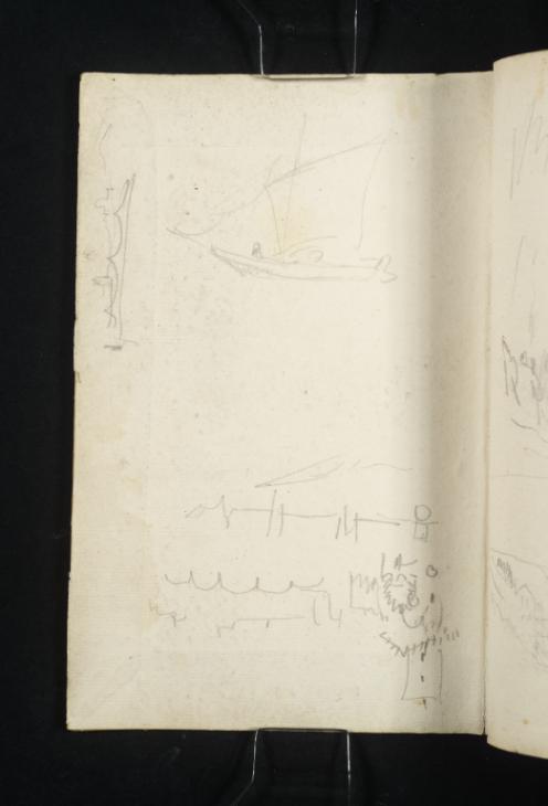 Joseph Mallord William Turner, ‘A Sail-boat; ?Pont de Bercy, Paris’ 1832 (Inside back cover of sketchbook)