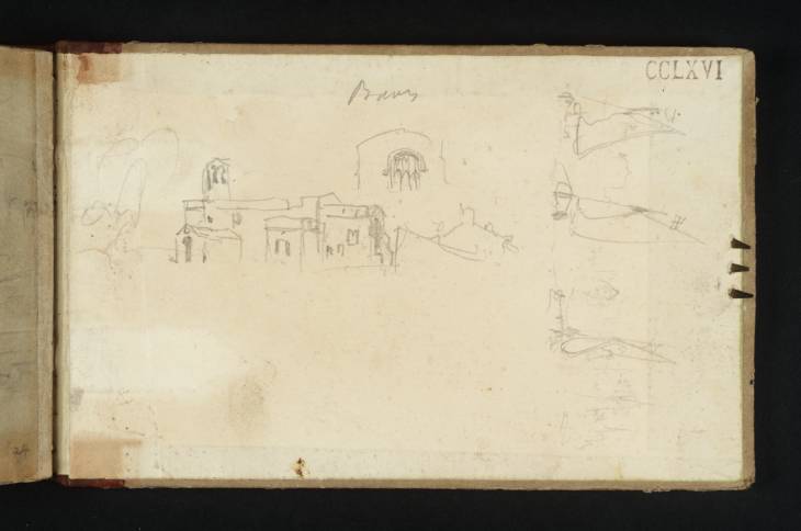 Joseph Mallord William Turner, ‘Bowes Church; and a Sketch of Three Sailing Boats’ 1831 (Inside back cover of sketchbook)