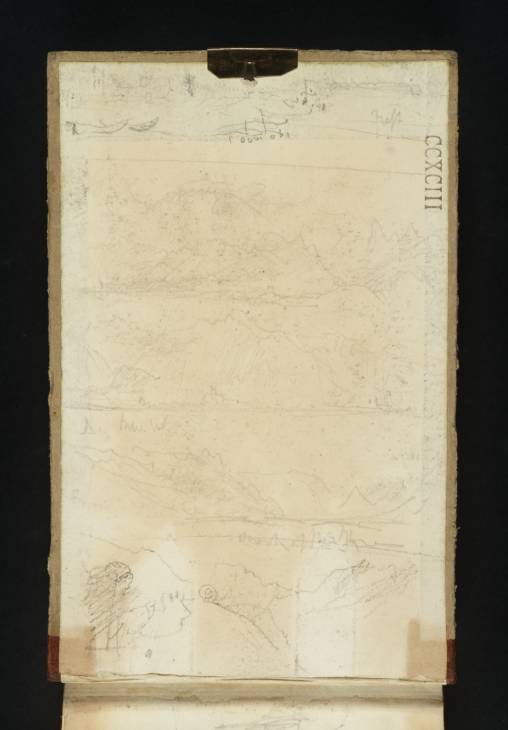 Joseph Mallord William Turner, ‘Five Sketches, Including the Head of Lake Geneva and an Alpine Track, Possibly on the Col du Bonhomme’ 1836 (Inside front cover of sketchbook)