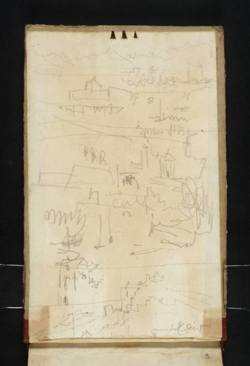 Joseph Mallord William Turner, ‘Four Sketches including Lake Geneva and Le Mole from near Geneva’ 1836 (Inside back cover of sketchbook)