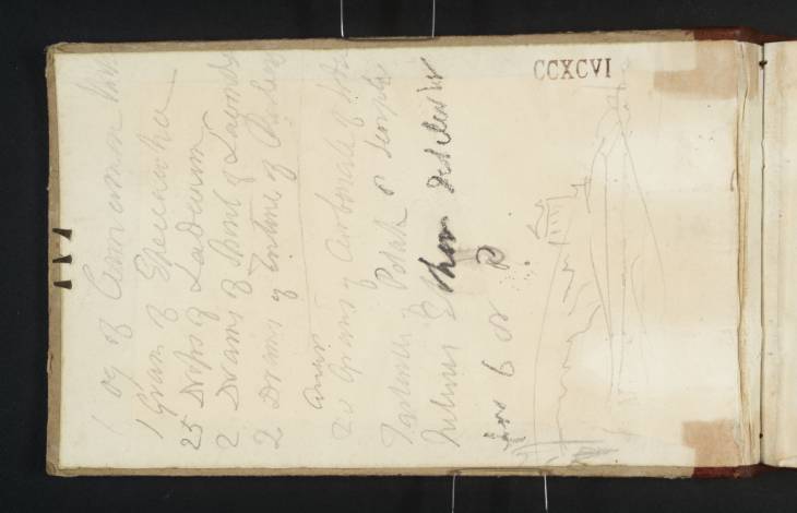 Joseph Mallord William Turner, ‘Hill and House; Medical Remedy’ 1833 (Inside front cover of sketchbook)