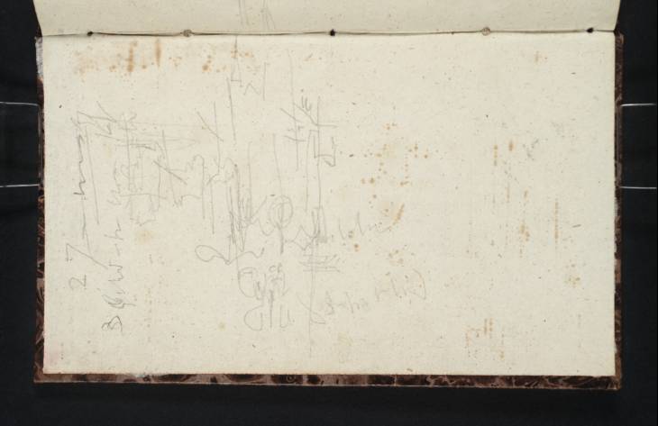Joseph Mallord William Turner, ‘The West Front of Würzburg Cathedral; Inscription by Turner: Financial Notes’ 1840 (Inside back cover of sketchbook)