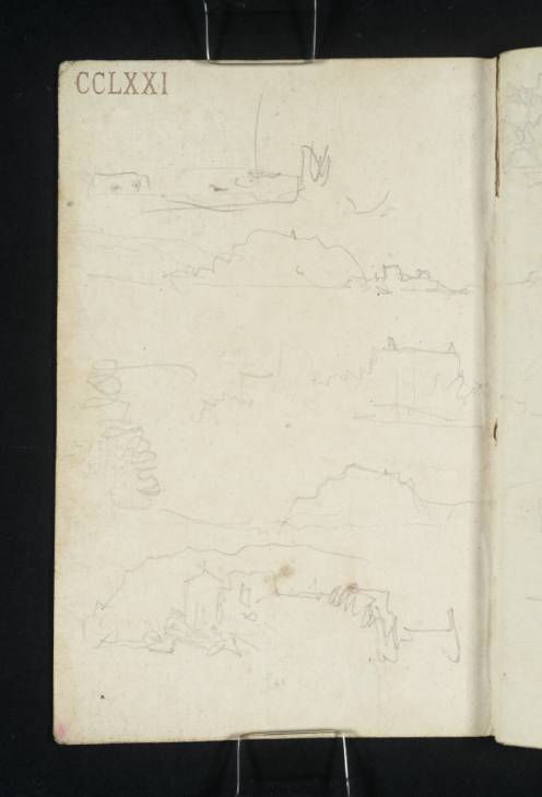 Joseph Mallord William Turner, ‘Sketches of Dumbarton Castle’ 1831 (Inside front cover of sketchbook)